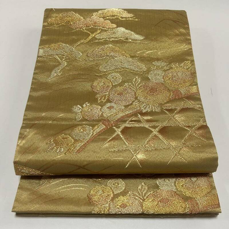 ●きもの翠● 綴れ織 プラチナ箔 唐織 刺繍 金糸 金箔 花 木 フォーマル 袋帯 六通 和装 和服 着物 正絹 #X218