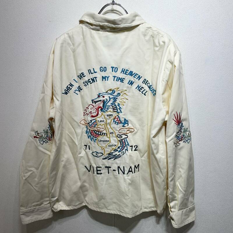 テーラー東洋　ベトジャン　メンズＬ　白/ホワイト　刺繍　ベトナムドラゴン　KZ2969