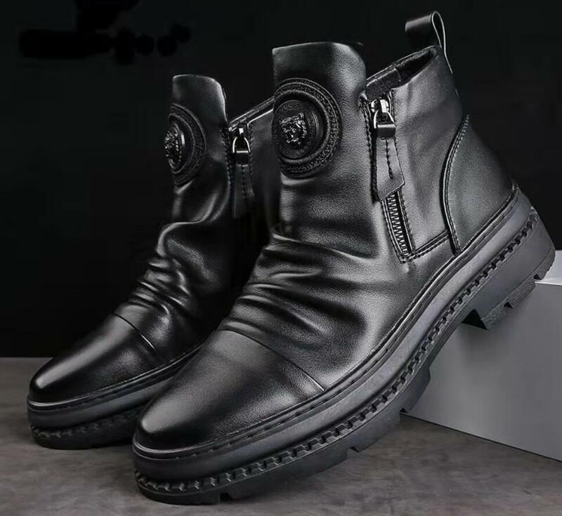 24.5~27cm / ブーツ メンズ ショートブーツ ワークブーツ ミリタリーブーツ メンズ靴　エンジニアブーツ 作業靴 防滑 / ブラック