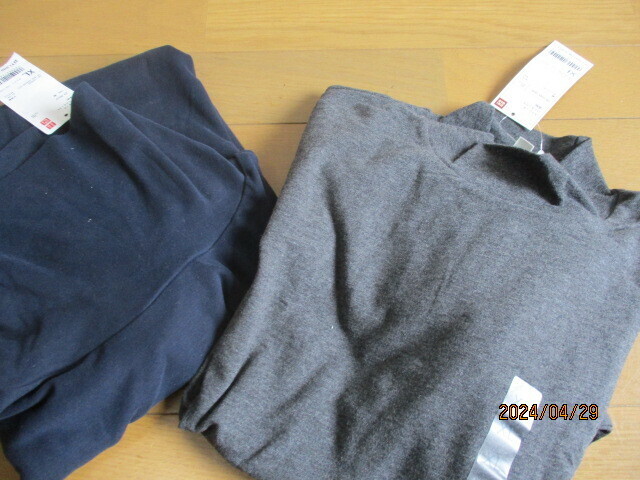 ■【新品】ユニクロ ストレッチ ハイネック 長袖Tシャツ ＆ ソフトタッチ タートルネック 長袖Tシャツ XL 2色 ２枚 グレー/ネイビー