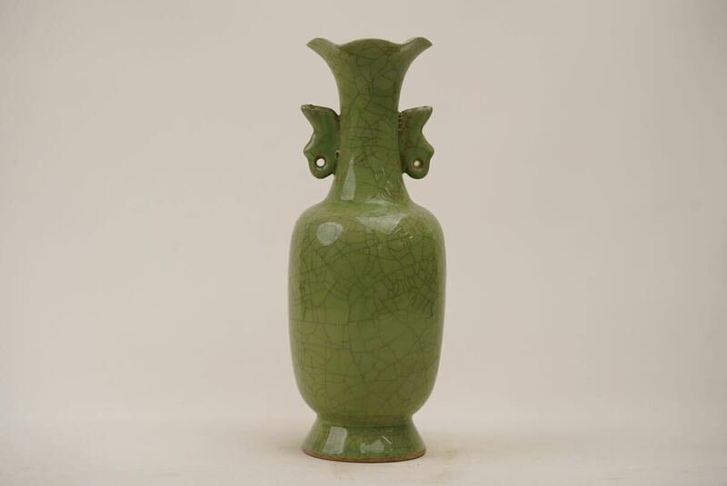【竹華】中国 古美術 官窯 青磁 花瓶 花器 古玩 唐物 中国美術 時代物 高さ 19cm