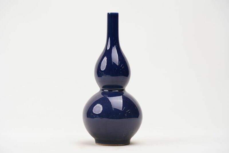 【竹華】中国 古美術 清時代 藍釉 花瓶 花器 古玩 唐物 中国美術 時代物 高さ 17cm