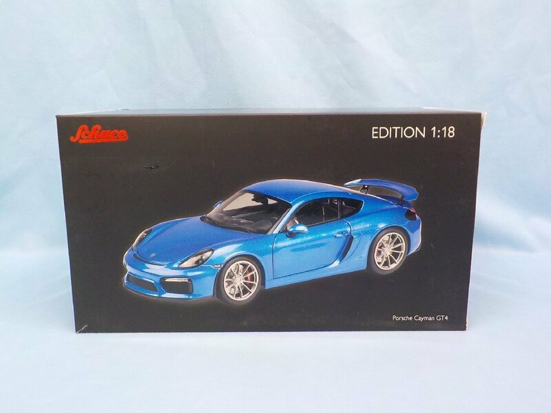 ◆ミニカー Schuco 1/18 シュコー ポルシェ Porsche ケイマン Cayman GT4 blau metallic 青メタリック 化粧箱痛みあり 本体美品