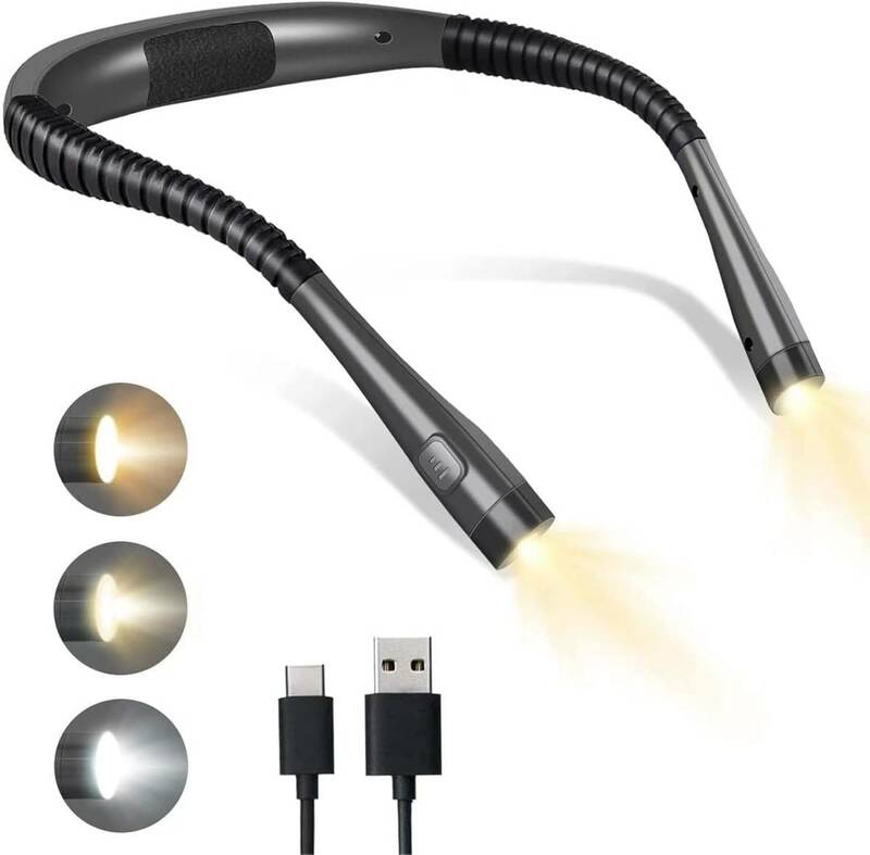 首掛け型ライト ブックライト USB充電式 LEDネックライト ハンズフリー 読書灯 作業灯 3段階調節式