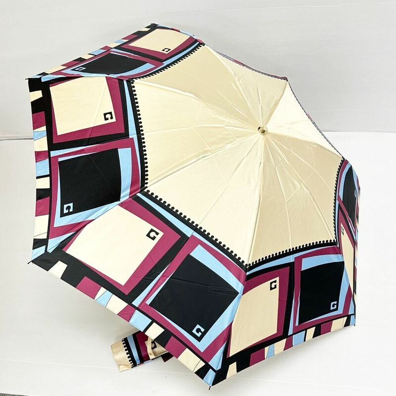 新品52218　ゲラルディーニ GHERARDINI＊ 折りたたみ雨傘　傘　ブランドロゴ　幾何学模様　日本製　オーロラ　通勤　おしゃれ