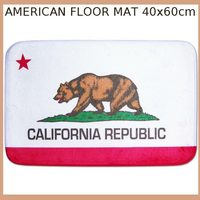 ★カリフォルニア州旗のおしゃれなフロアマット！玄関マット (CAベア) カリフォルニア 州旗 熊 クマ フロアマット 西海岸マット丸洗い 　