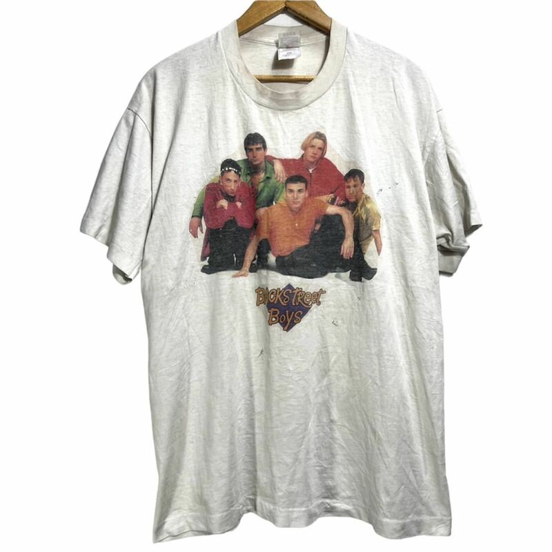 ■ 90s ビンテージ USA製 FRUIT OF THE LOOM BACK STREET BOYS バックストリートボーイズ プリント シングルステッチ Tシャツ バンド 白 ■