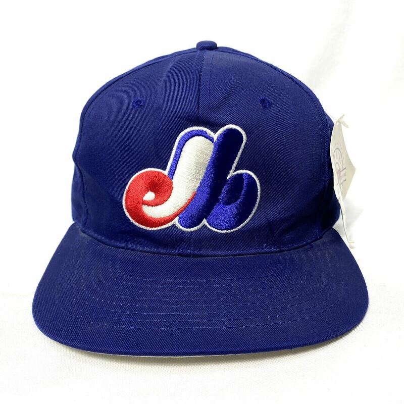 ■ 未使用 デッドストック ビンテージ MLB expos エクスポズ 刺繍ロゴ スナップバック キャップ ONE SIZE 野球 観戦 ネイビー ■