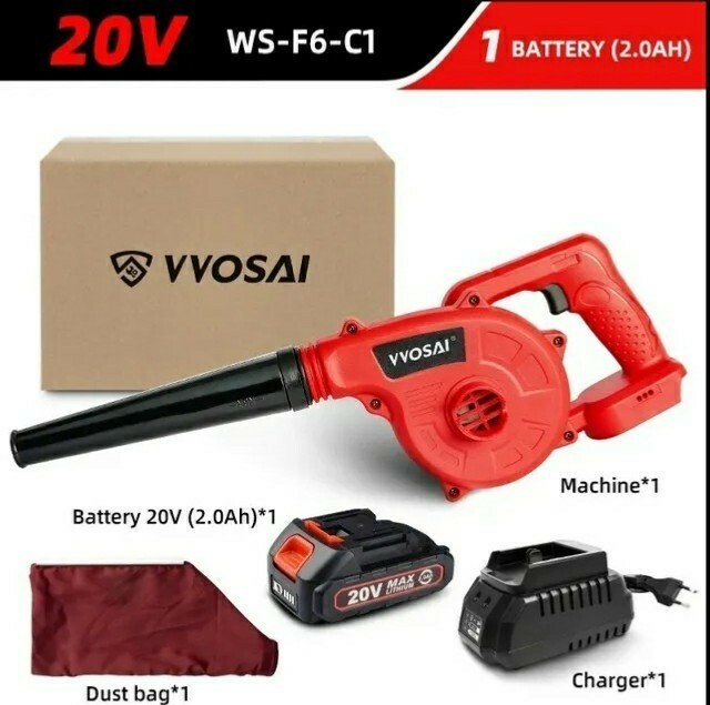 充電式 コードレス ブロアー (赤) +マキタ互換 バッテリー 20V 2A 互換 充電器 セット ブロワー 集塵機能付き ！！