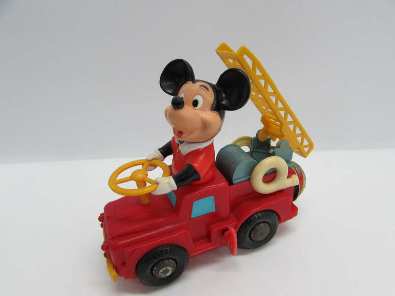 昭和レトロ 増田屋 ディズニー ミッキー 消防車 プラチック製 ソフビ ゼンマイ式 ミニカー ミッキーマウス おもちゃ 日本製