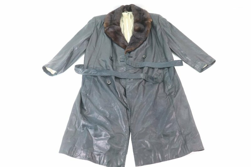 ZILLI ジリー ロングコート ジャケット 上着 ファー レザー ミンクファー サイズ52 ブラック 黒 MADE INFRANCE メンズ 4840-HA