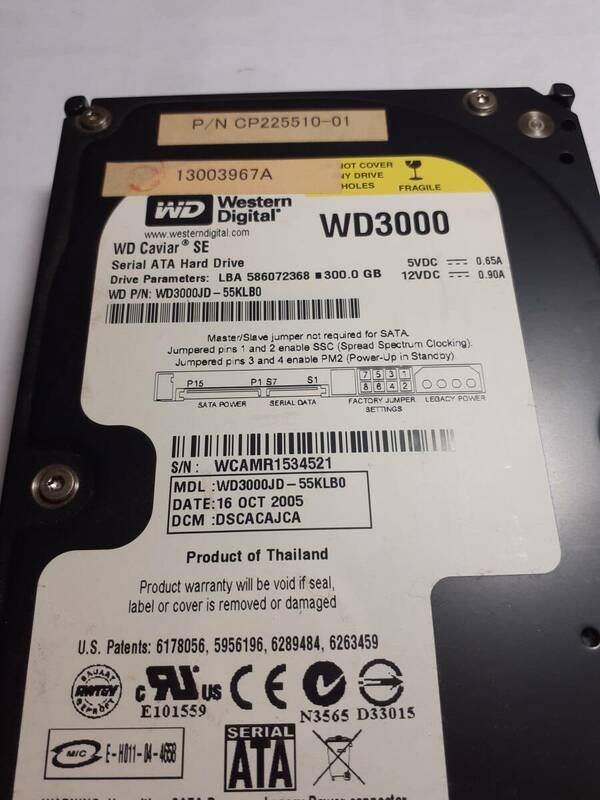 Western Digital WD3000JD-55KLB0 300GB 3.5インチ SATA Crystaldiskinfoで正常判断　フォーマット済み