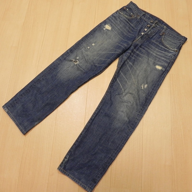 -382★ 雰囲気抜群 Levi's リーバイス 501 ダメージ加工 ユーズド加工 古着 ジーンズ W32 ★ デニムパンツ 即決 ★