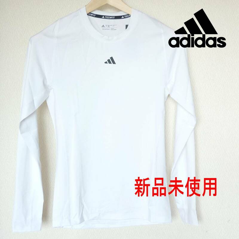 新品未使用◆送料無料◆(メンズL)アディダス adidas 白 テックフィット トレーニング長袖Tシャツ/ロンT