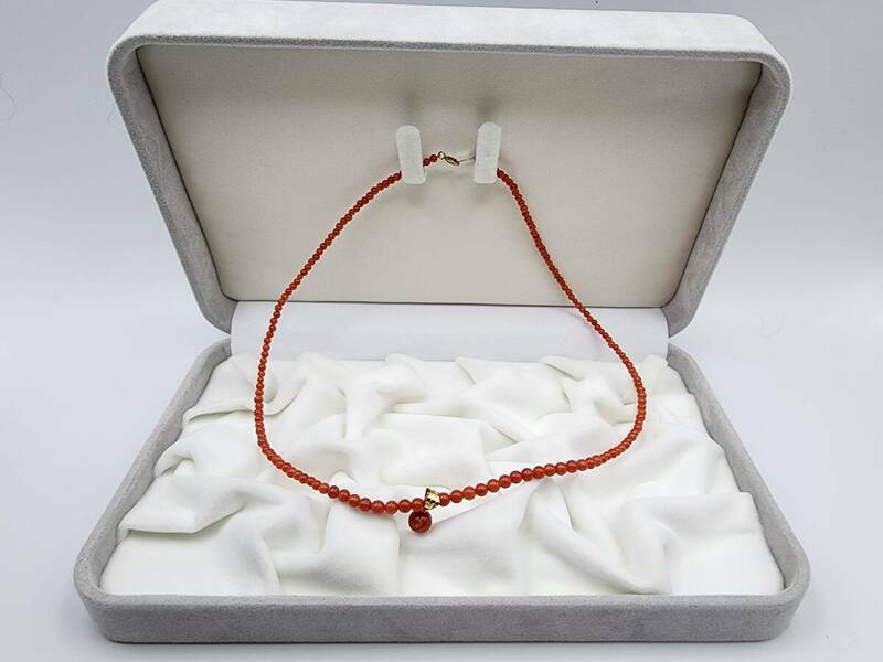 赤サンゴ コーラル珊瑚 ネックレス 金具 18K 750 金製 全長:約40cm ファッション