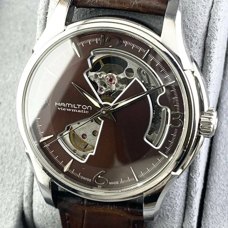 【1円〜】HAMILTON ハミルトン 腕時計 メンズ AT 自動巻 H325650 ビューマチック レッド系文字盤 オープンハート スケルトン 可動品