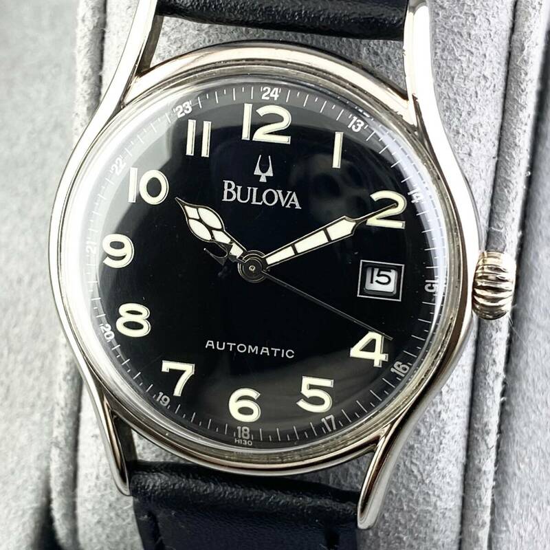 【1円〜】BULOVA ブローバ 腕時計 メンズ AT 自動巻 BVC301 ブラック文字盤 ラウンドフェイス 裏スケ デイト 可動品
