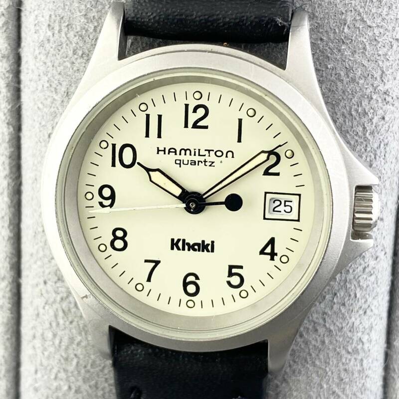 【1円〜】HAMILTON ハミルトン 腕時計 レディース KHAKI カーキ 9771B アイボリー文字盤 ラウンドフェイス デイト 可動品