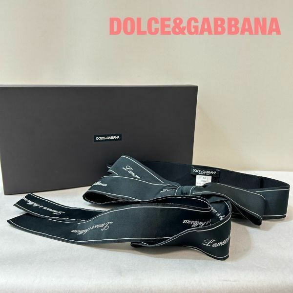 II0017★5 新品 近年モデル DOLCE&GABBANA ドルチェアンドガッバーナ レディース リボン ロング アクセサリー ベルト 白 黒 ロゴ 44