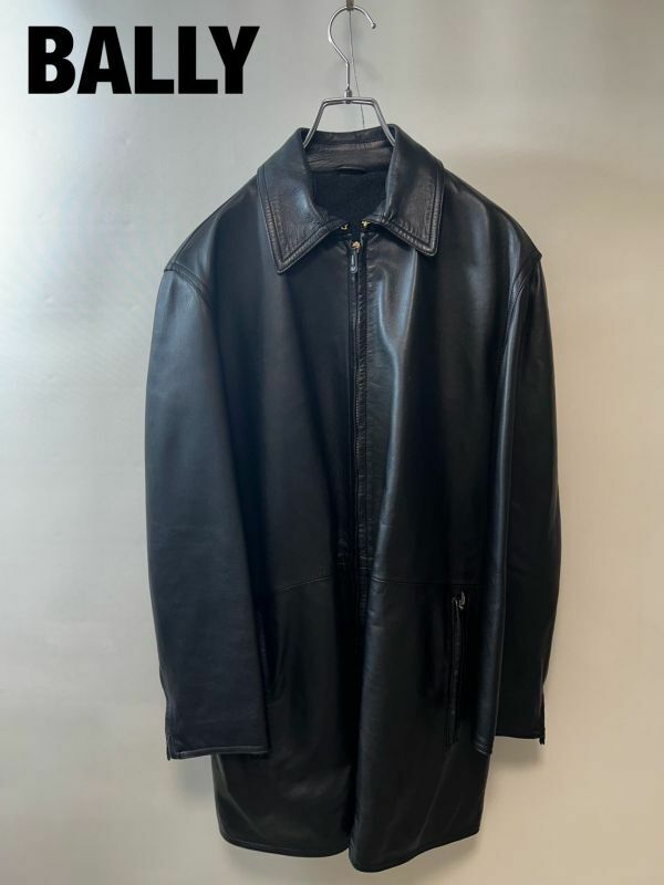 HH0019★9 高級 近年モデル BALLY バリー メンズ レザー 本革 カーコート ジャケット ライダース 黒 50サイズ