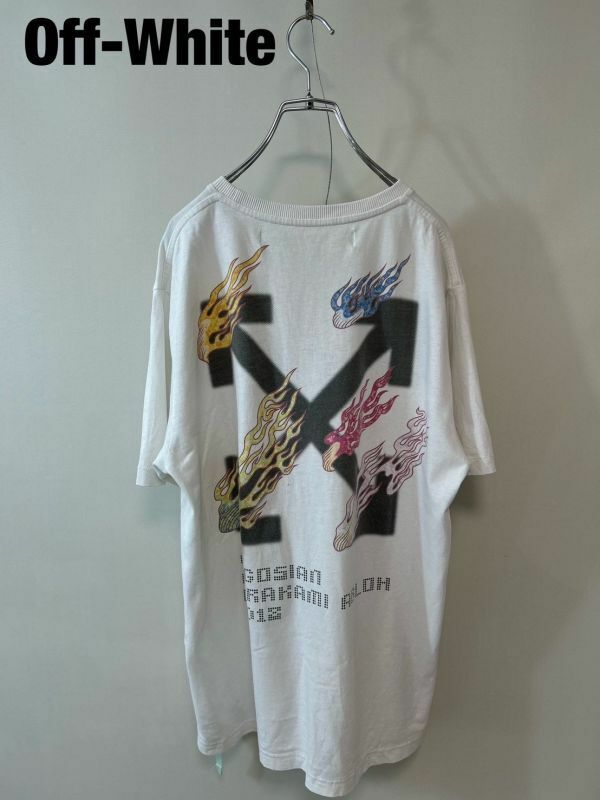 B0037★5 Off-White オフホワイト Takashi Murakami/18AW/Gagosian Tee メンズ 半袖 カットソー Tシャツ 白 ロゴ Lサイズ