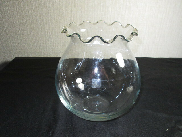 ガラス 金魚鉢 ガラス フリル ガラス鉢 メダカ フラワーベース 工芸ガラス