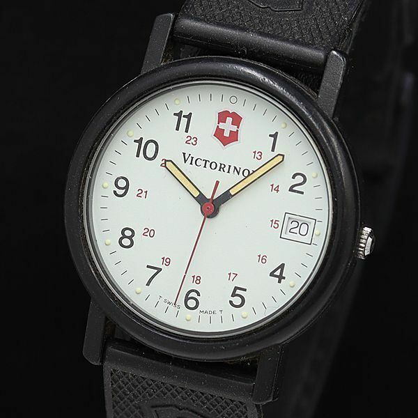 1円 稼働 良品 ヴィクトリノックス 4.5213 QZ ホワイト文字盤 デイト ラバーベルト メンズ腕時計 DOI 2756000 4BJY