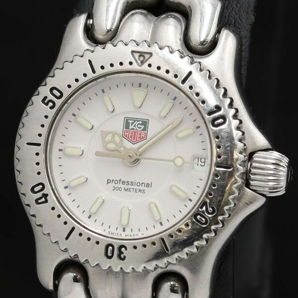 1円 良品 稼働 タグホイヤー WG1412-0 QZ デイト ホワイト文字盤 メンズ腕時計 TKD 7251200 4KHT