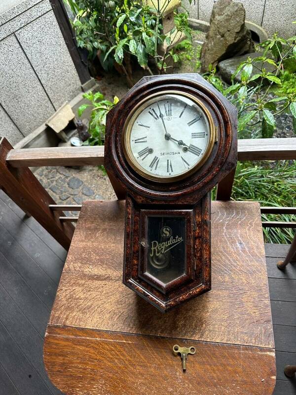 当時物　SEIKOSHA　精工舎 振り子時計 　トレードマーク S 　八角時計　掛時計 柱時計 　ゼンマイ　稼働品　売り切り! 