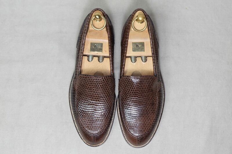 デッドストックJapan vintage『monsieur NICOLE』最高級希少リザードレザー使用 ハンドメイドローファー 24.5cm日本製手製革靴ヴィンテージ