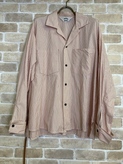 19AW 日本製 SUNSEA サンシー シャツ RED STRIPE GIGOLO SHIRT オープンカラー 長袖 ストライプ 19A15 ホワイト レッド 2 33837854＃2