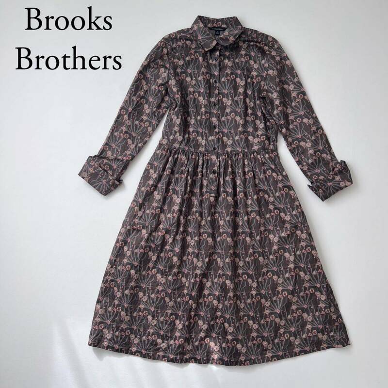 美品　Brooks Brothers ブルックスブラザーズ フレアワンピース ロングワンピース　シャツワンピース 花柄　総柄　長袖 レディース