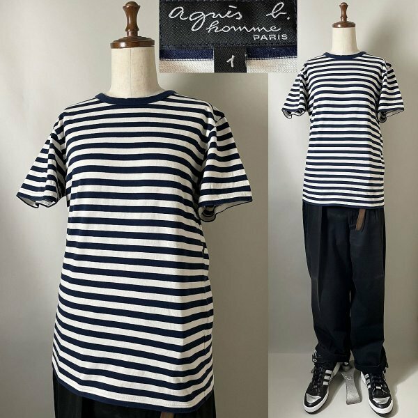 ★【国内正規品 名作 定価14,300円程 定番】日本製 agnes b. homme 8807J008 E20 アニエスベー オム J008 TS 細ボーダー Tシャツ 1 半袖