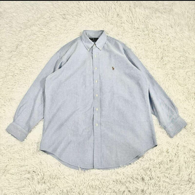 Ralph Lauren ラルフローレン b30 ボタンダウンシャツ 長袖シャツ 刺繍ポニー ヤーマス ライトブルー XL 古着