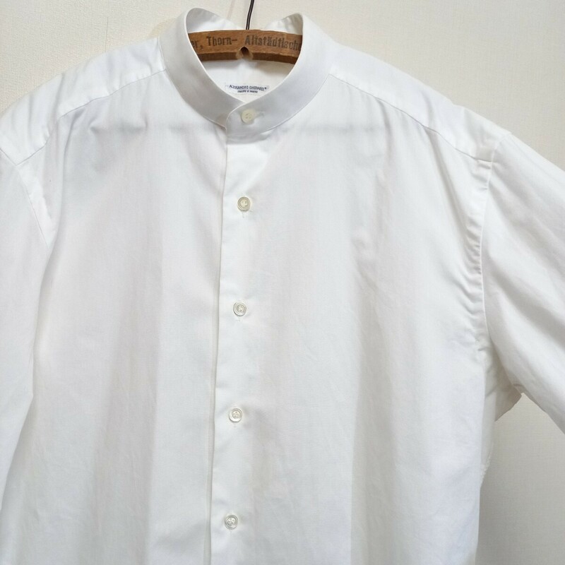 《美品 / ロイヤルオックスフォード》伊製 ALESSANDRO GHERARDI バンドカラー ホワイトシャツ メンズ 40-15 3/4 白シャツ ドレスシャツ
