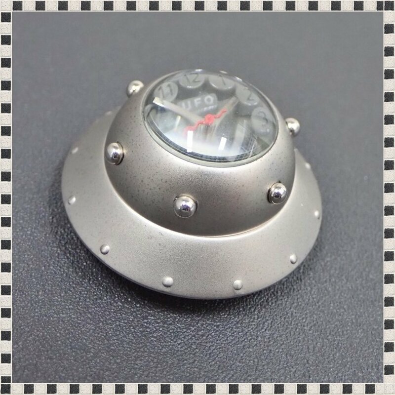 UFO 置時計 シルバーカラークォーツ デスクウォッチ インテリア ヴィンテージ レトロ 稼動品 電池交換済み