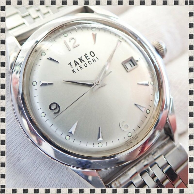 タケオキクチ TK-2038 デイト シルバー文字盤 クォーツ 36mm メンズ 腕時計 稼働品 TAKEO KIKUCHI