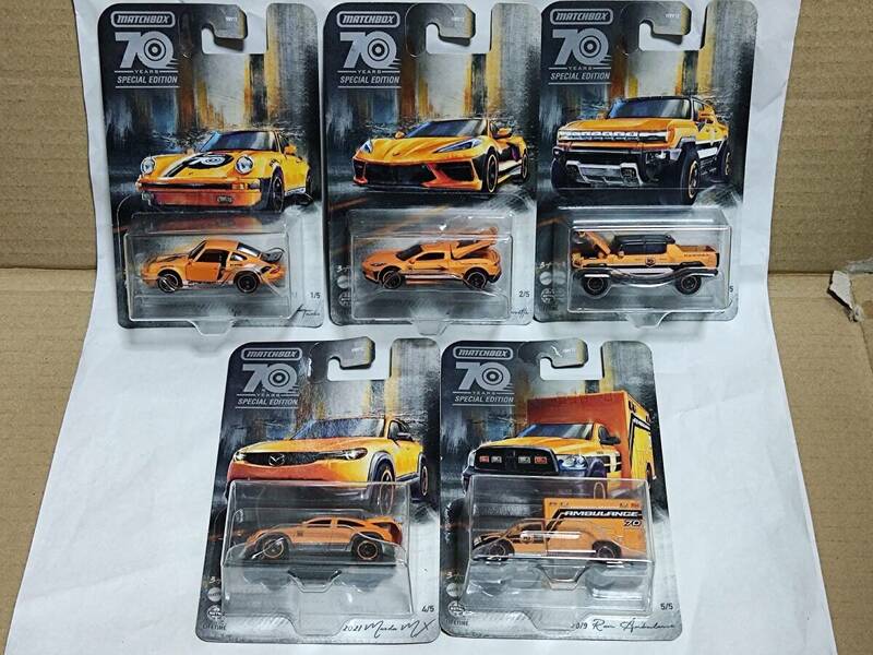 matchbox MOVING PARTS 70YEARS SPECIAL EDITION 全5台セット/マッチボックス/ムービングパーツ/70周年/PORSCHE 911 Turbo/ポルシェ ターボ