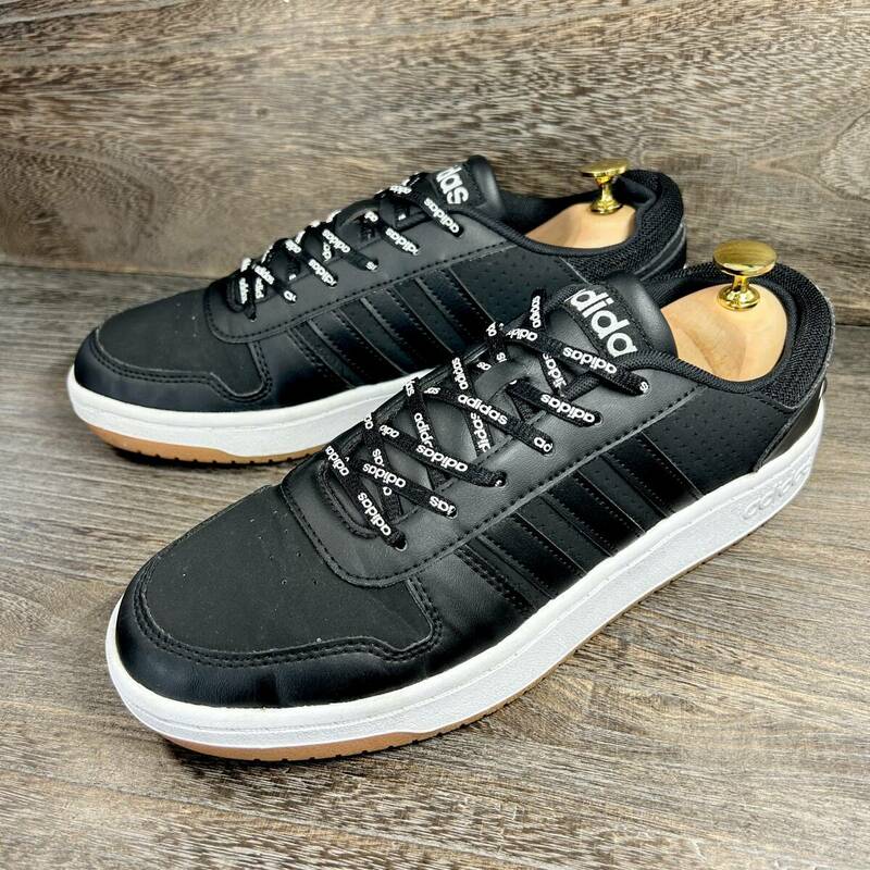 美品◆adidas◆ アディダス 27.0cm（表記US9 UK8 1/2）スニーカー 黒 ブラック メンズ 革靴 靴 レザー 中古 宅急便 即決