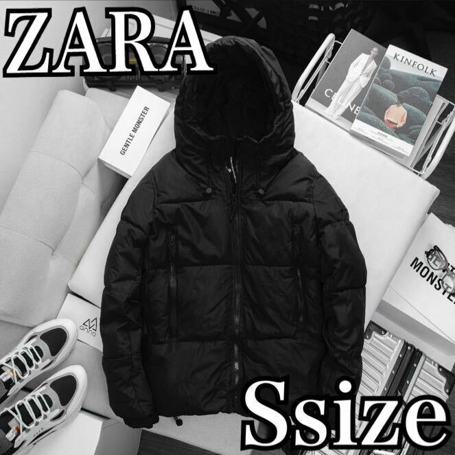 ブラック 黒 シンプル ZARA ザラ レア 希少 パフ ジャケット ダウン ベルト リュック ハイキング 旅行 海外 ブランド 美品 ユニセックス