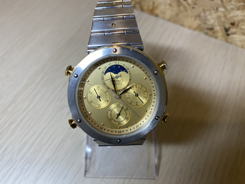 SEIKO セイコー 7A48-7010 クロノグラフ ムーンフェイズ ゴールド文字盤 メンズ腕時計 クォーツ #12083