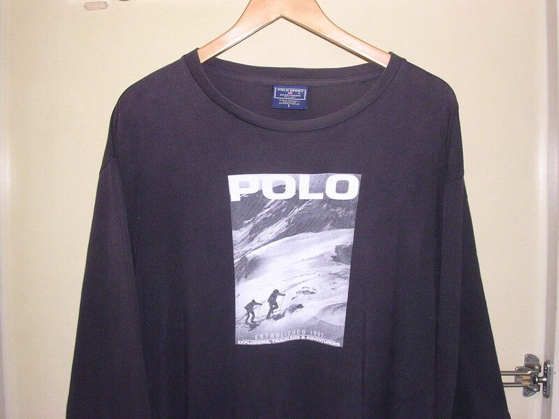 90s 00s ラルフローレン POLO SPORT 雪山 フォト 長袖Tシャツ L 黒/フェード vintage old y2k ski snow mountain