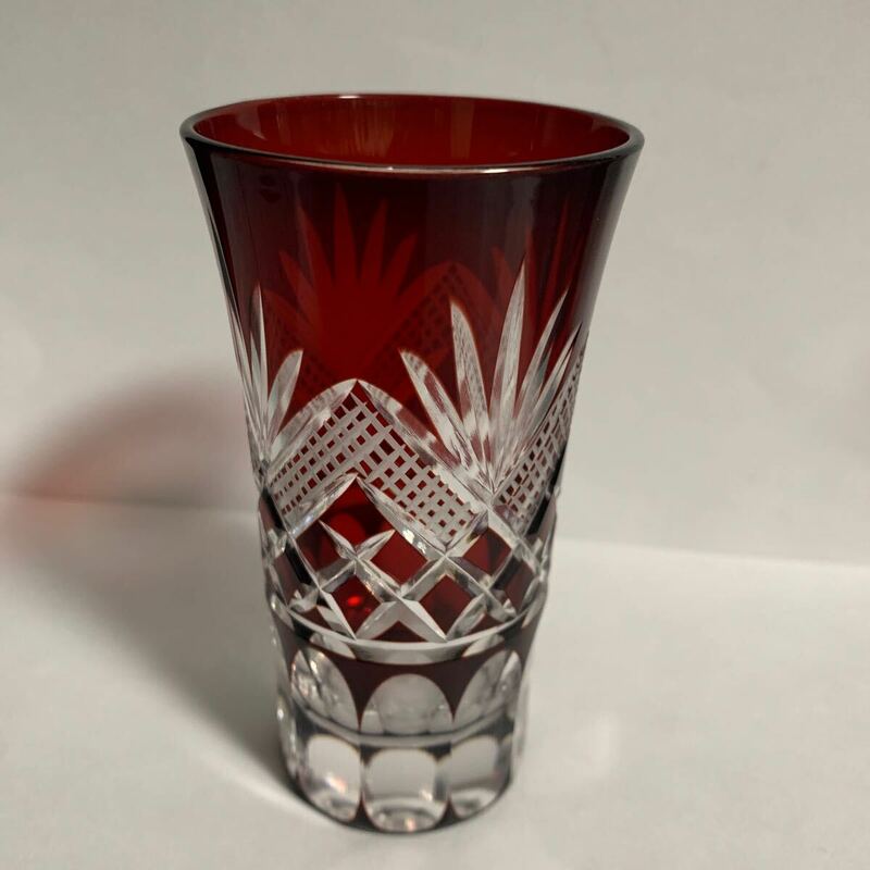切子 グラス 赤 レッド 切り子 タンブラー ガラス コップ 硝子 タンブラーグラス 切子グラス 酒器 工芸ガラス (9587)