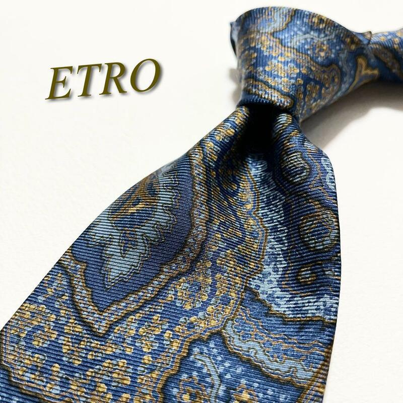 激レア★【極美品】ETRO エトロ ネクタイ ペイズリー柄 イタリア製 メンズ スーツ 光沢 ワンポイントロゴ ハイブランド 高級 ブランドロゴ