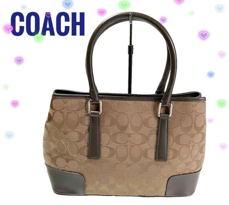 COACH コーチ ブラウン シグネチャー ハンドバッグ トートバッグ 美品