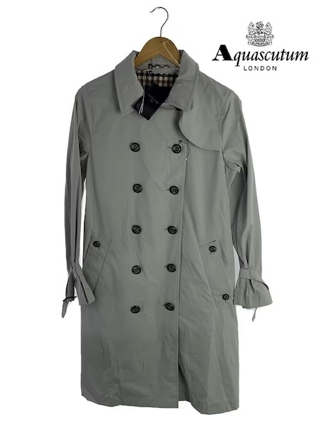 TK 新品 価格59,000円 アクアスキュータム Aquascutum 『裏地クラブチェック柄』 ナイロン トレンチコート フード付