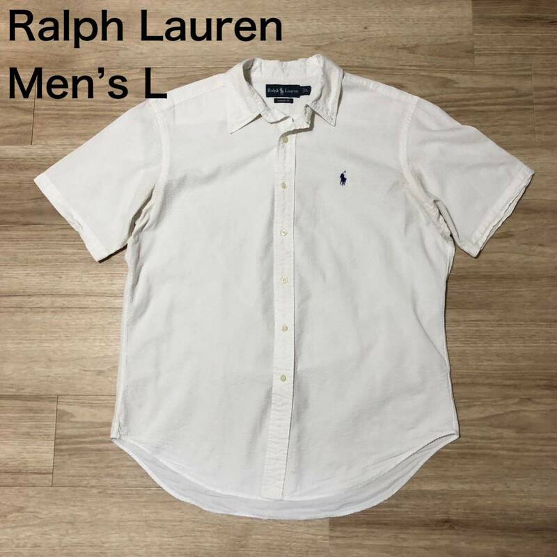 【送料無料】Ralph Lauren 半袖シャツ 白　メンズLサイズ　ラルフローレン