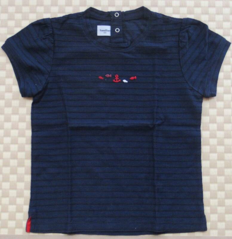 新品　未使用　日本製　ファミリア　120サイズ　半袖Tシャツ　カットソー　マリン　ビーズ　ネイビー　キッズ　子供服　女の子　夏物