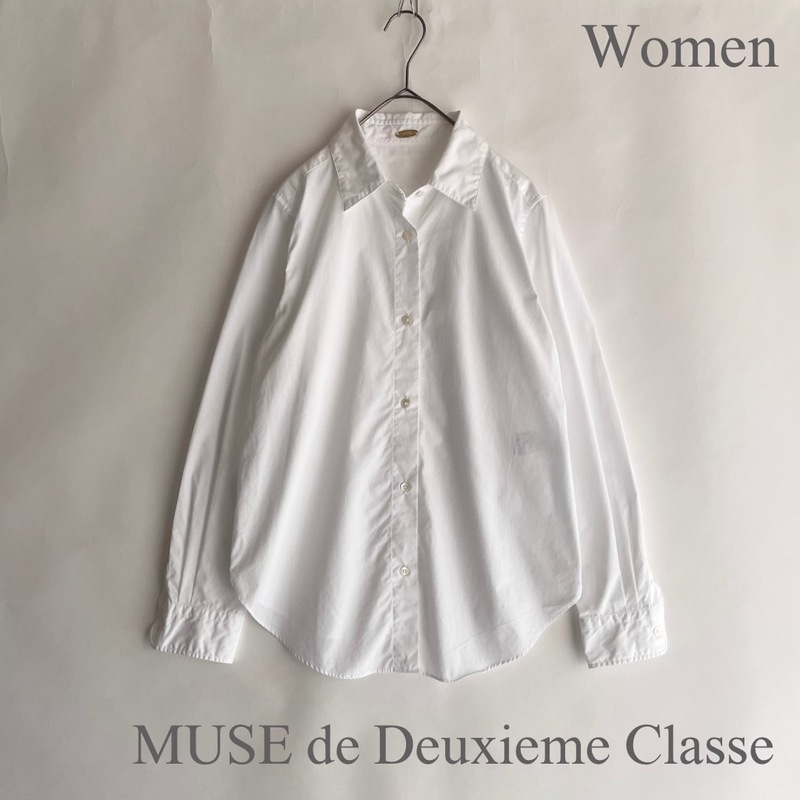 【美品】MUSE de deuxieme classe 日本製 ミューズドゥドゥーズィエムクラス カシュクールシャツ 2WAY 白シャツ 綿 ホワイト size 38 sk 