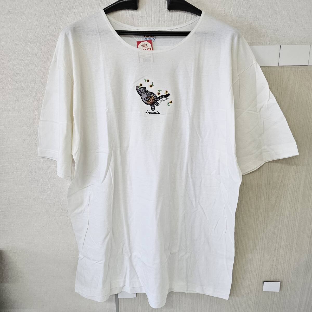 【外部-0740】(未使用品)クレイジーシャツ メンズ Tシャツ XLサイズ/着丈76cm/身幅62cm/クリバンキャット/半袖/白/ホワイト/ハワイ(MS)